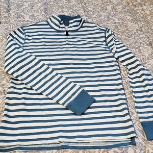 Crewcuts Teal and White Striped Quarter Zip Sweater